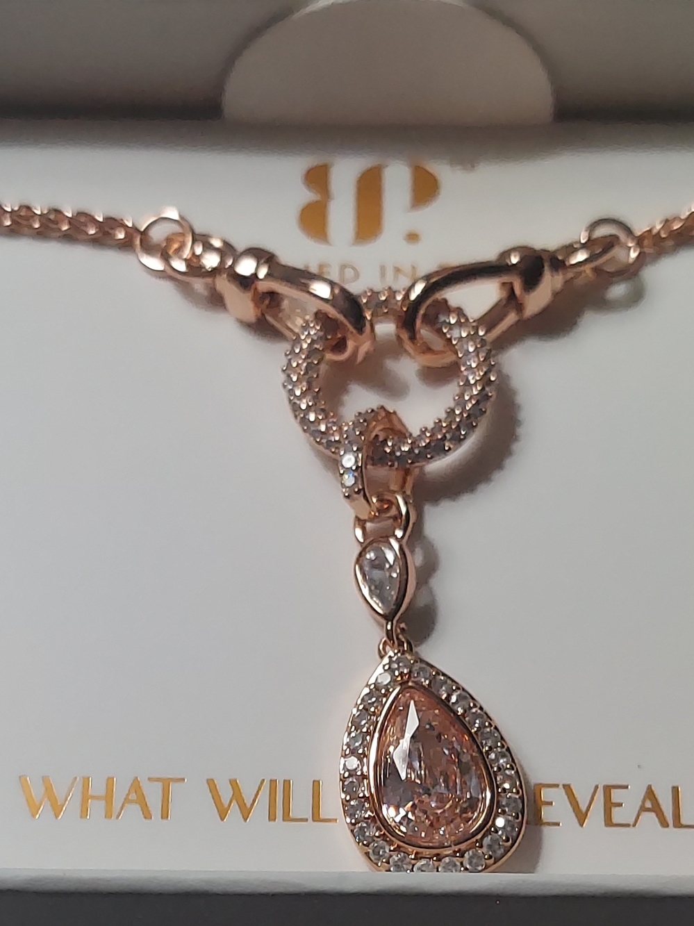 Rose Gold Teardrop Pendant Necklace with Cubic Zirconia